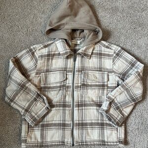 Abercrombie Kids Plaid Jean Jacket - Brown and Cream